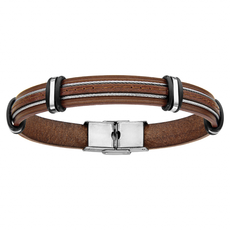 TH Bracelet acier et cuir marron 55€ 128840